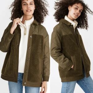 MADEWELL Hybrid Faux Sherpa Quilted Jacket Sherling Utility Gorpcore Green